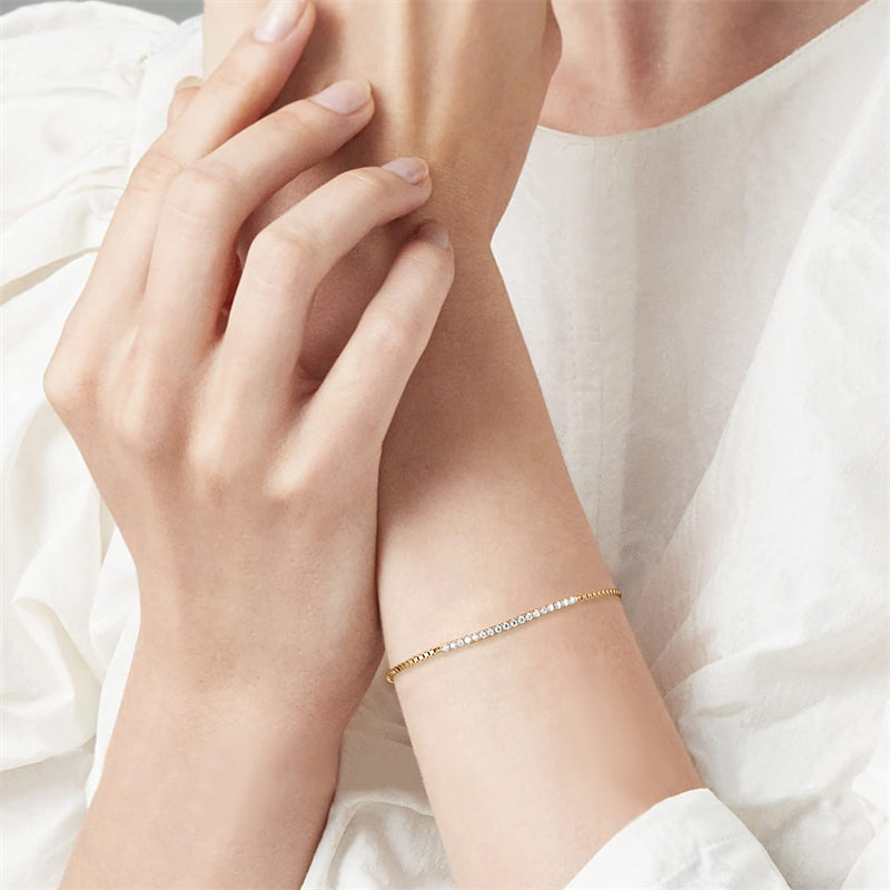 925 Sterling Silver Moissanite Bracelet - Elegant Geometric Jewelry with Fringe Detailing