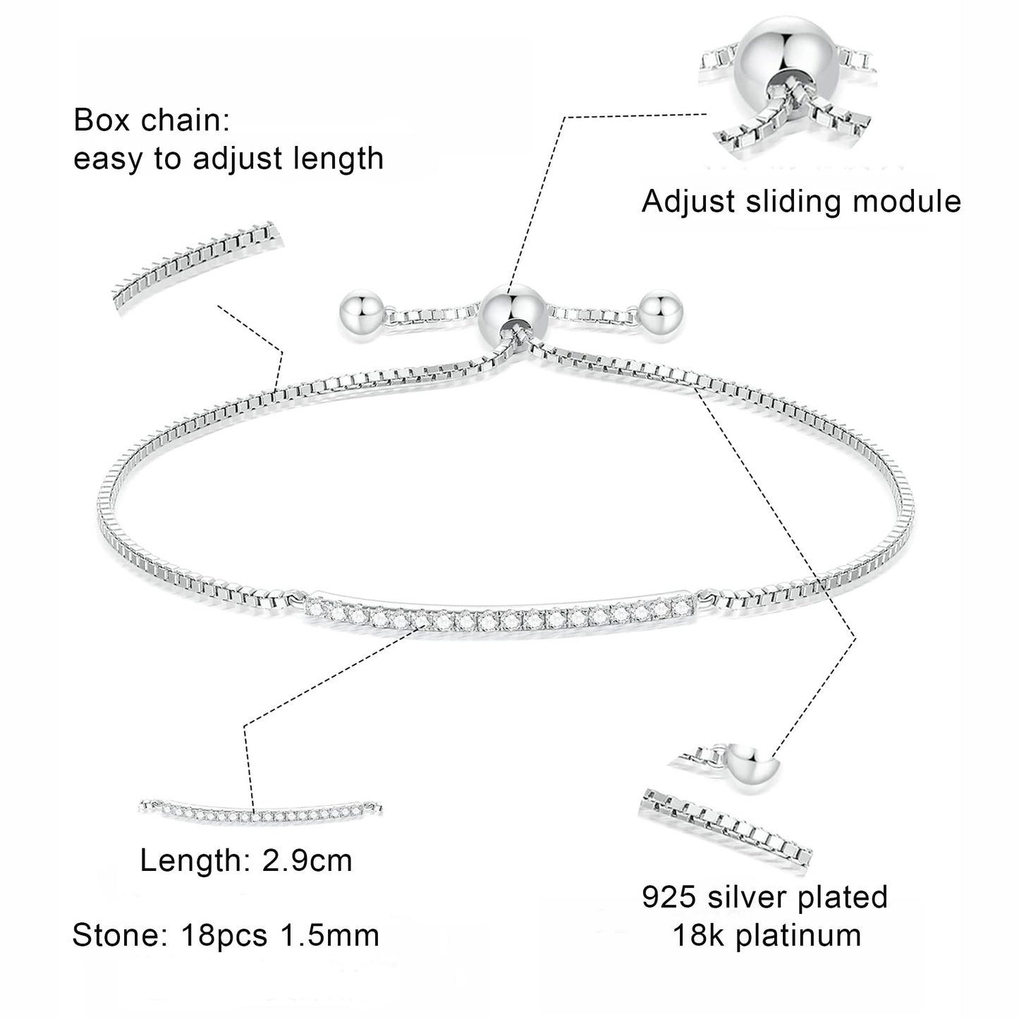 925 Sterling Silver Moissanite Bracelet - Elegant Geometric Jewelry with Fringe Detailing