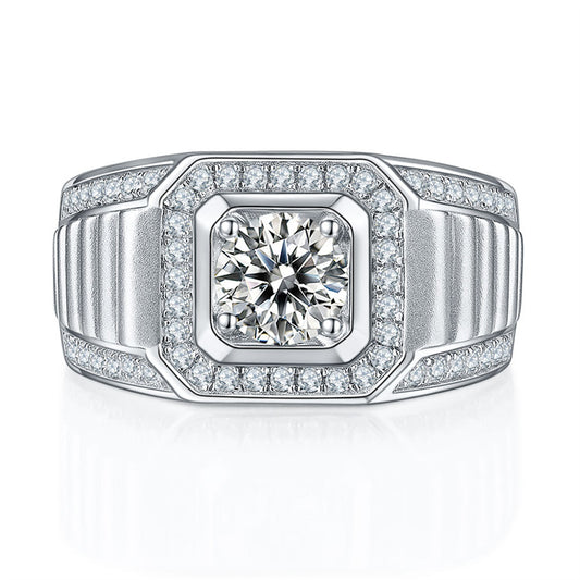 925 Sterling Silver Moissanite Men's Ring - Modern Minimalist Wedding Band