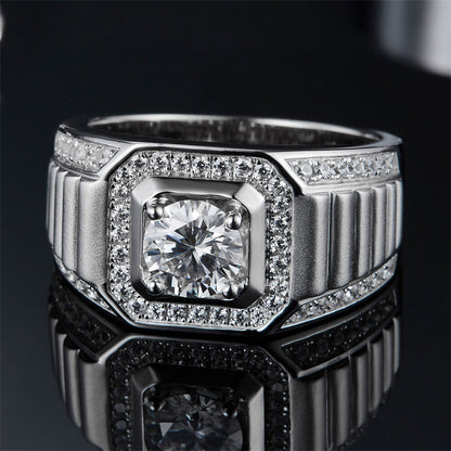 925 Sterling Silver Moissanite Men's Ring - Modern Minimalist Wedding Band