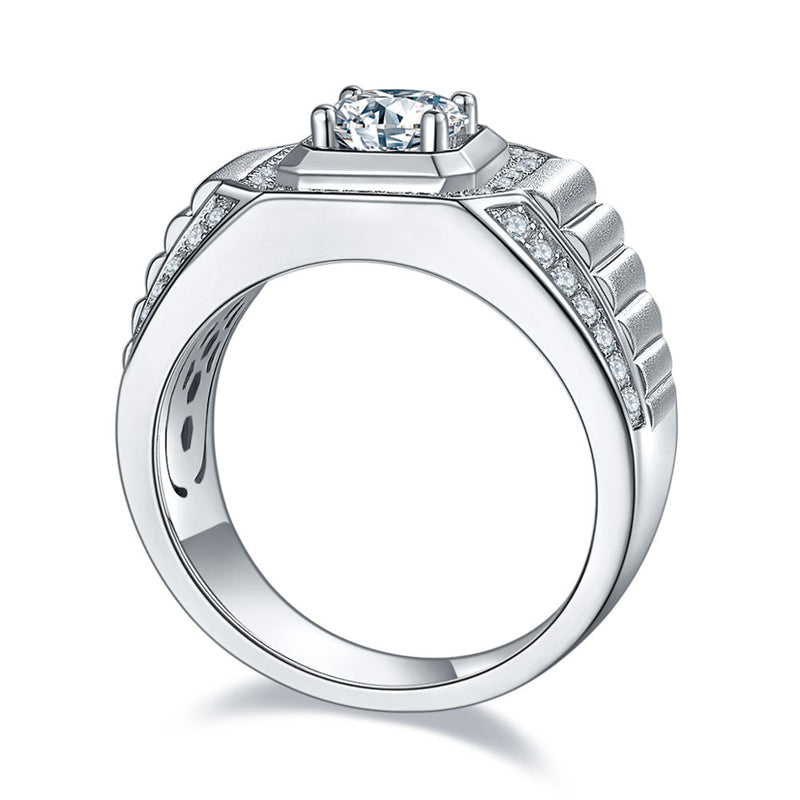 925 Sterling Silver Moissanite Men's Ring - Modern Minimalist Wedding Band
