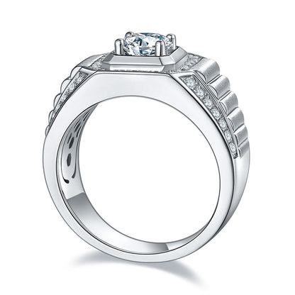 925 Sterling Silver Moissanite Men's Ring - Modern Minimalist Wedding Band