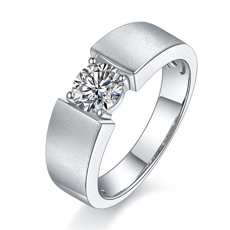 925 Sterling Silver Moissanite Men's Ring - Trendy Geometric Wedding Band (White Gold Plated)
