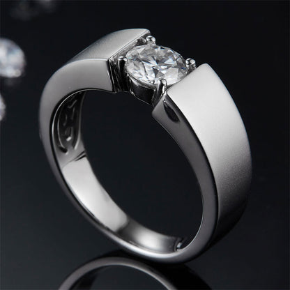 925 Sterling Silver Moissanite Men's Ring - Trendy Geometric Wedding Band (White Gold Plated)