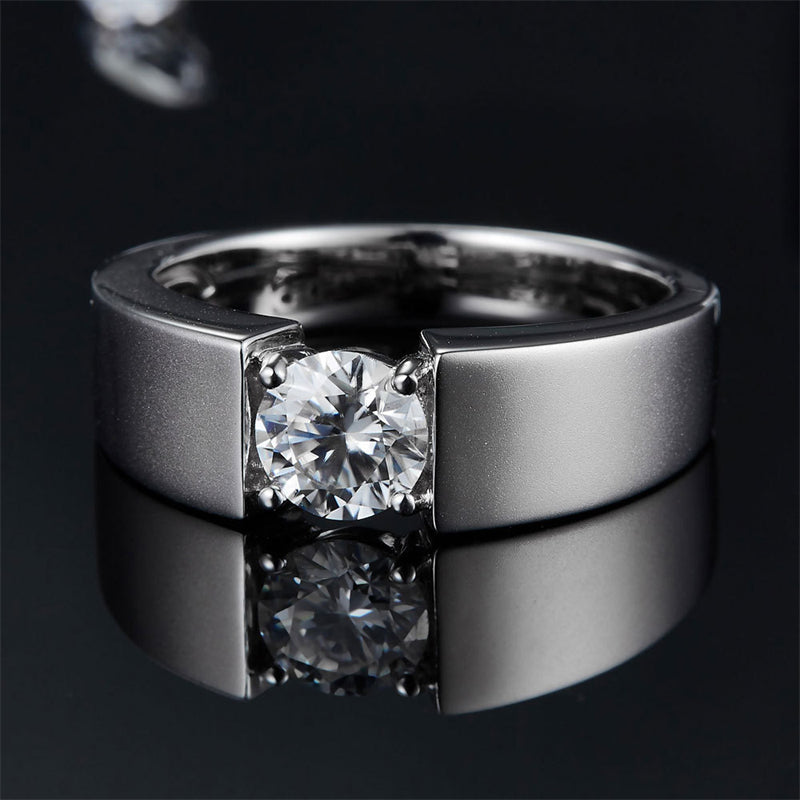 925 Sterling Silver Moissanite Men's Ring - Trendy Geometric Wedding Band (White Gold Plated)
