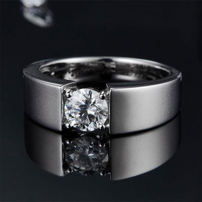 925 Sterling Silver Moissanite Men's Ring - Trendy Geometric Wedding Band (White Gold Plated)