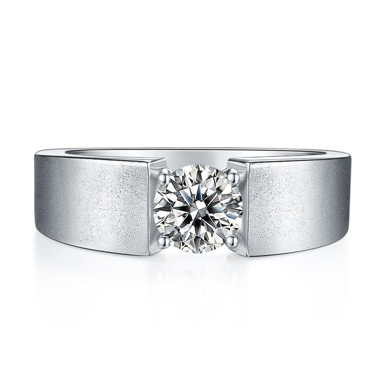 925 Sterling Silver Moissanite Men's Ring - Trendy Geometric Wedding Band (White Gold Plated)