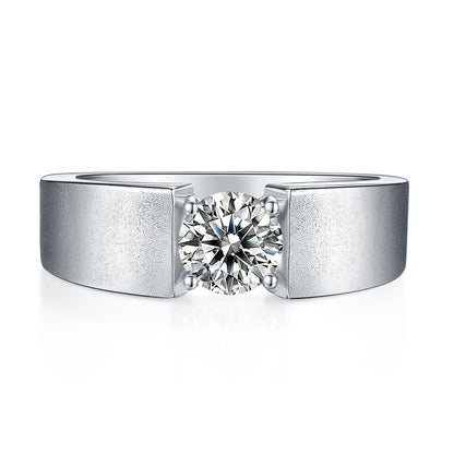 925 Sterling Silver Moissanite Men's Ring - Trendy Geometric Wedding Band (White Gold Plated)