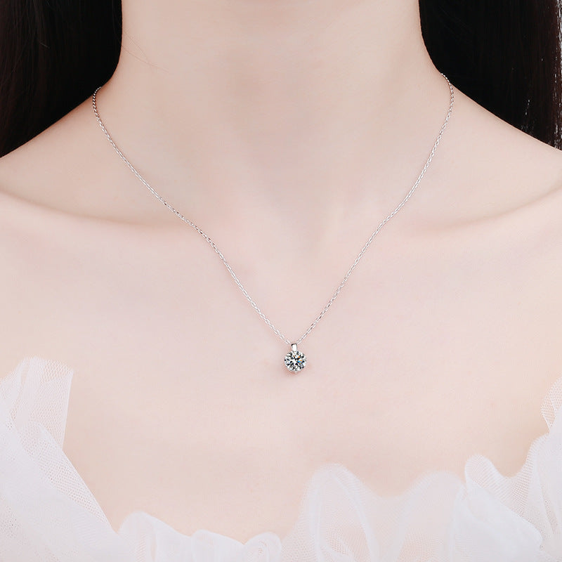 925 Sterling Silver Moissanite Necklace  - 1CT to 3CT Minimalist Band for Women