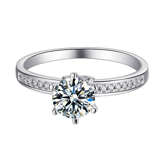 925 Sterling Silver Moissanite Solitaire Ring - Classic Six-Prong Engagement Jewelry
