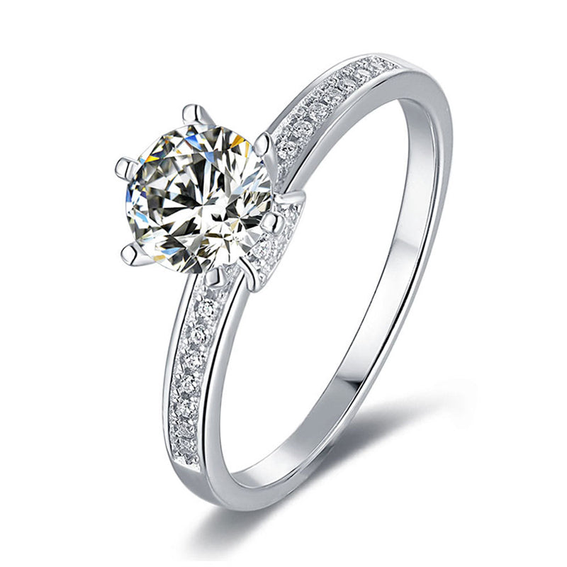 925 Sterling Silver Moissanite Solitaire Ring - Classic Six-Prong Engagement Jewelry