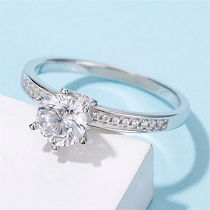 925 Sterling Silver Moissanite Solitaire Ring - Classic Six-Prong Engagement Jewelry