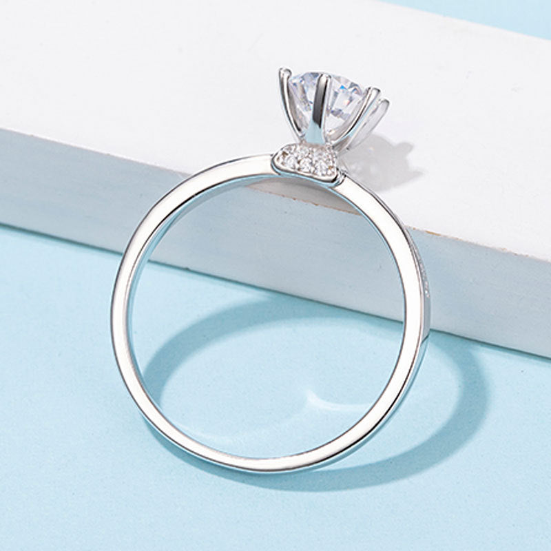 925 Sterling Silver Moissanite Solitaire Ring - Classic Six-Prong Engagement Jewelry