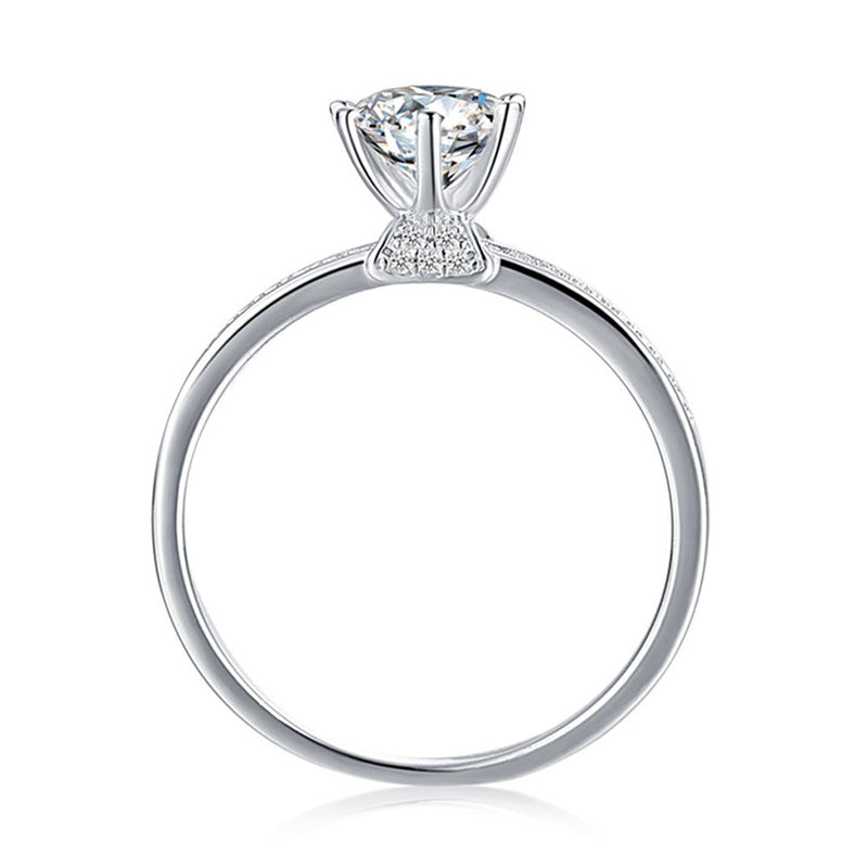 925 Sterling Silver Moissanite Solitaire Ring - Classic Six-Prong Engagement Jewelry