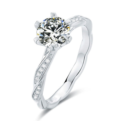 925 Sterling Silver Moissanite Solitaire Ring - Six-Prong Classic Engagement Jewelry