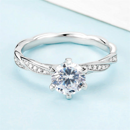 925 Sterling Silver Moissanite Solitaire Ring - Six-Prong Classic Engagement Jewelry