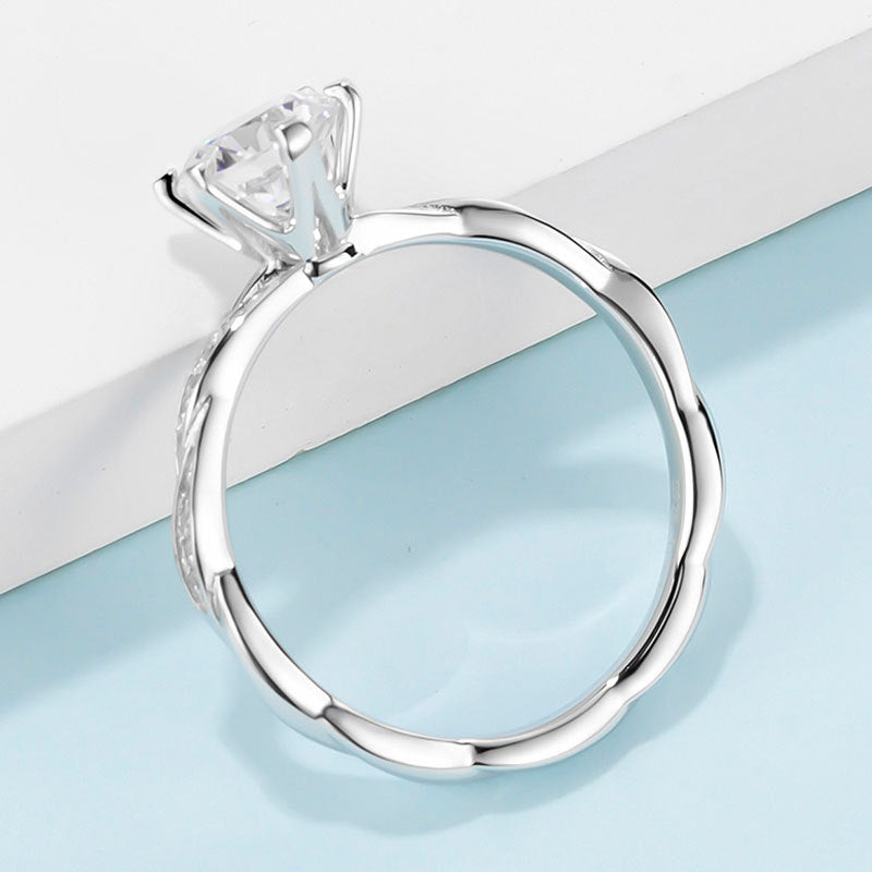 925 Sterling Silver Moissanite Solitaire Ring - Six-Prong Classic Engagement Jewelry