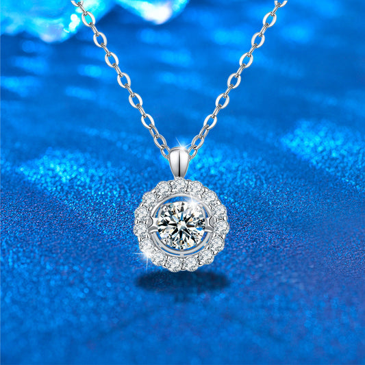 925 Sterling Silver Multi-Layer Circle Pendant Necklace with 1ct Moissanite Cross Chain Women's Rhodium Plated Luxury Jewelry