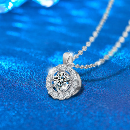 925 Sterling Silver Multi-Layer Circle Pendant Necklace with 1ct Moissanite Cross Chain Women's Rhodium Plated Luxury Jewelry
