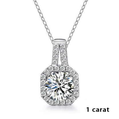 925 Sterling Silver Octagonal Pendant Necklace with 1ct or 2ct Moissanite Cross Chain Women's Versatile Jewelry