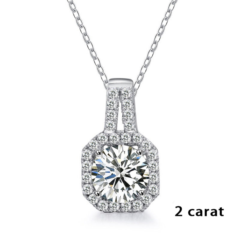 925 Sterling Silver Octagonal Pendant Necklace with 1ct or 2ct Moissanite Cross Chain Women's Versatile Jewelry