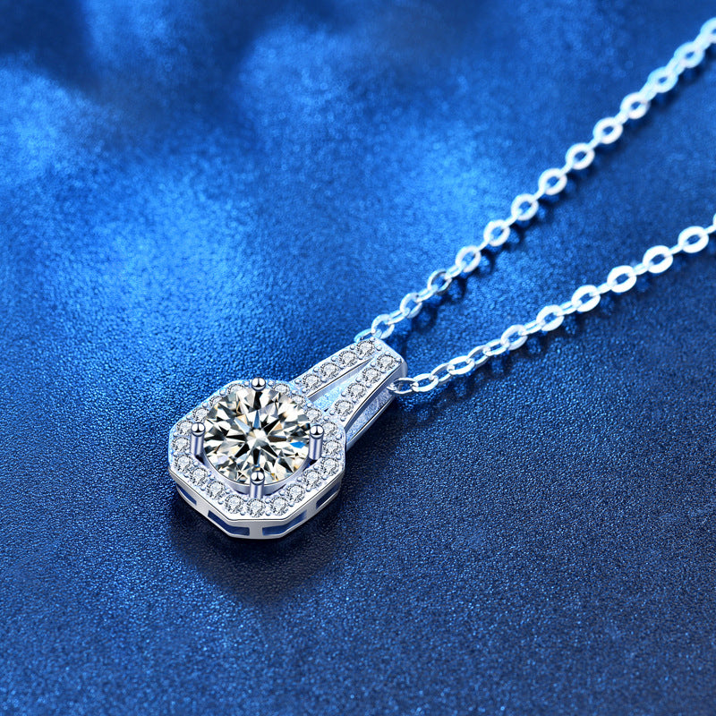 925 Sterling Silver Octagonal Pendant Necklace with 1ct or 2ct Moissanite Cross Chain Women's Versatile Jewelry
