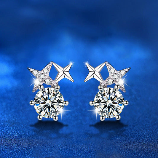925 Sterling Silver Octagram Geometric Stud Earrings with 0.5ct Moissanite Rhodium Plated Luxury Minimalist Jewelry for Women