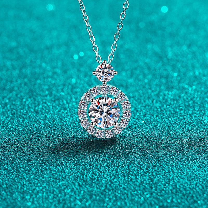 925 Sterling Silver Openwork Bubble Pendant Necklace - 1.3CT Moissanite Minimalist Chain