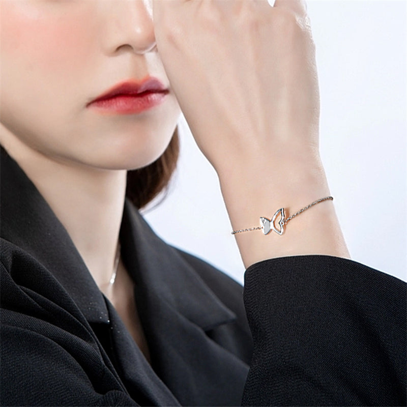 925 Sterling Silver Openwork Butterfly Bracelet - Unique Dainty Women's Jewelry