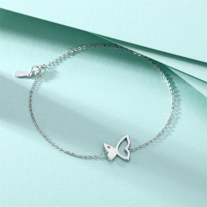 925 Sterling Silver Openwork Butterfly Bracelet - Unique Dainty Women's Jewelry