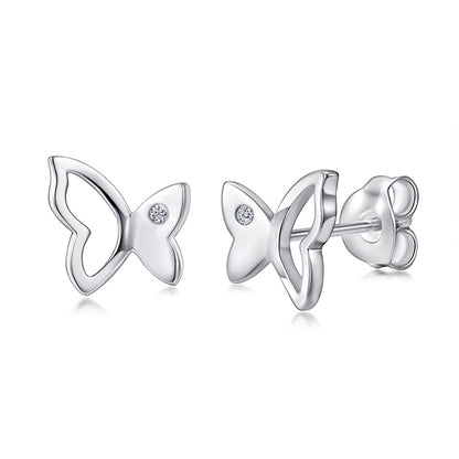925 Sterling Silver Openwork Butterfly Stud Earrings – Minimalist Geometric Jewelry