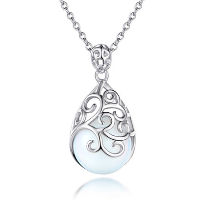 925 Sterling Silver Openwork Crystal Pendant Necklace - Vintage Inspired Collarbone Jewelry