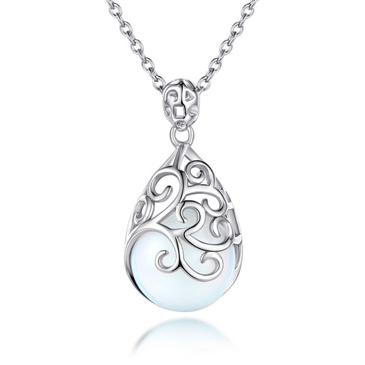 925 Sterling Silver Openwork Crystal Pendant Necklace - Vintage Inspired Collarbone Jewelry