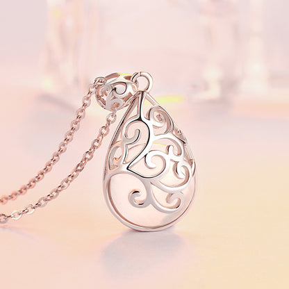 925 Sterling Silver Openwork Crystal Pendant Necklace - Vintage Inspired Collarbone Jewelry