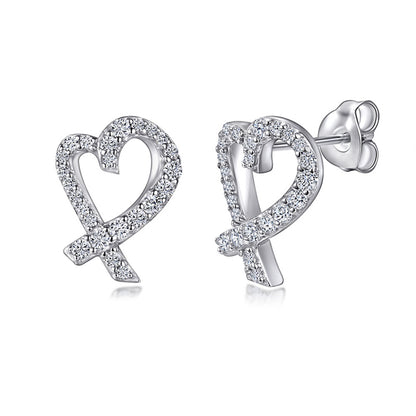 925 Sterling Silver Openwork Heart & Bow Stud Earrings – Korean-Style Zircon Jewelry