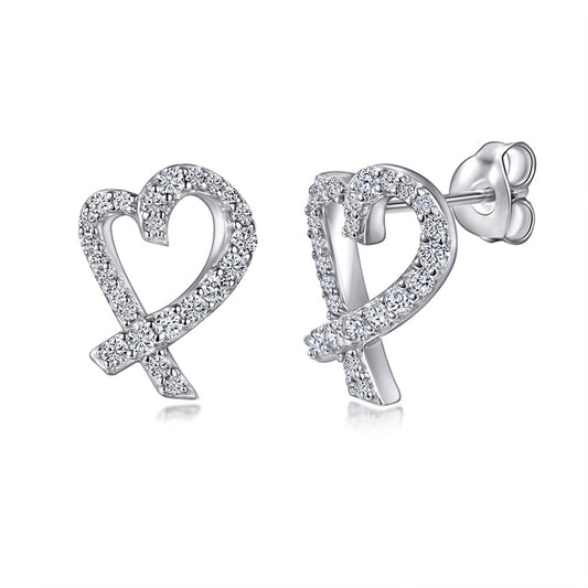925 Sterling Silver Openwork Heart & Bow Stud Earrings – Korean-Style Zircon Jewelry