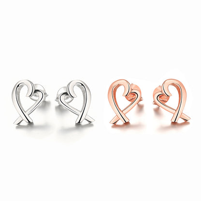 925 Sterling Silver Openwork Heart & Bow Stud Earrings – Korean-Style Zircon Jewelry