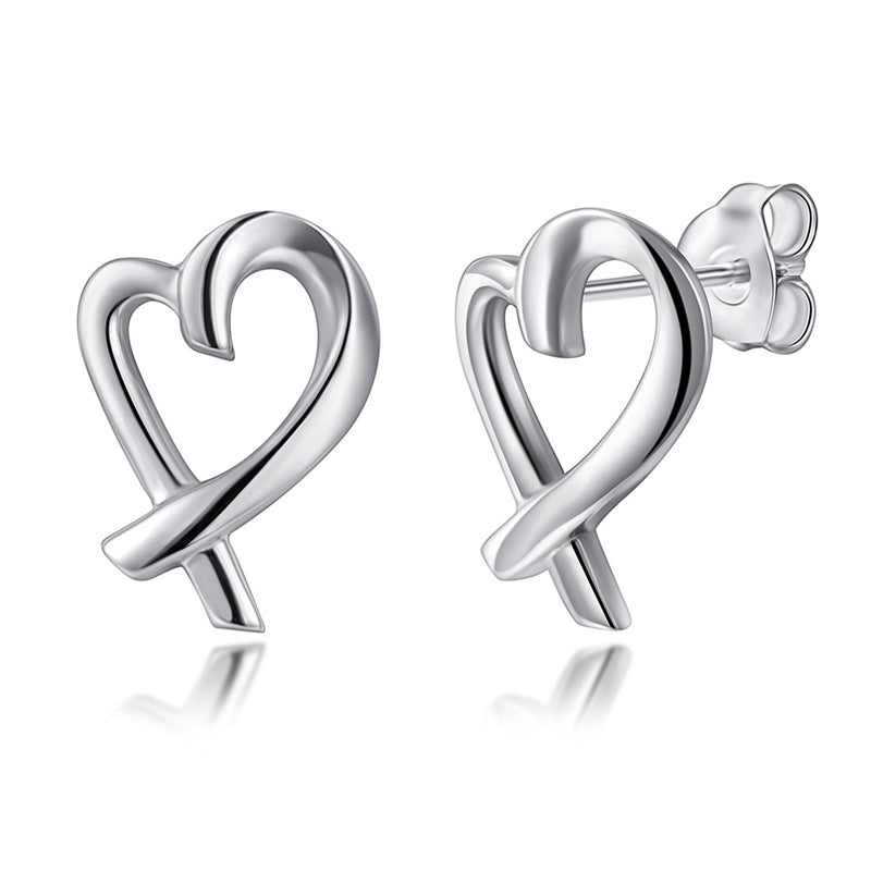 925 Sterling Silver Openwork Heart & Bow Stud Earrings – Korean-Style Zircon Jewelry