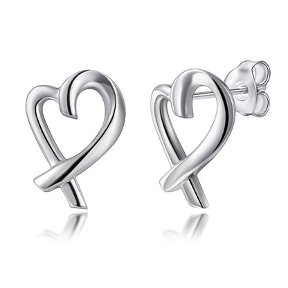 925 Sterling Silver Openwork Heart & Bow Stud Earrings – Korean-Style Zircon Jewelry