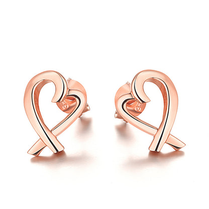 925 Sterling Silver Openwork Heart & Bow Stud Earrings – Korean-Style Zircon Jewelry