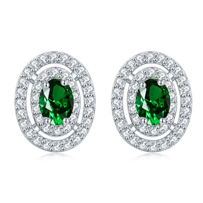 925 Sterling Silver Oval Full-Pavé Zircon Stud Earrings – Elegant Birthstone Jewelry Collection