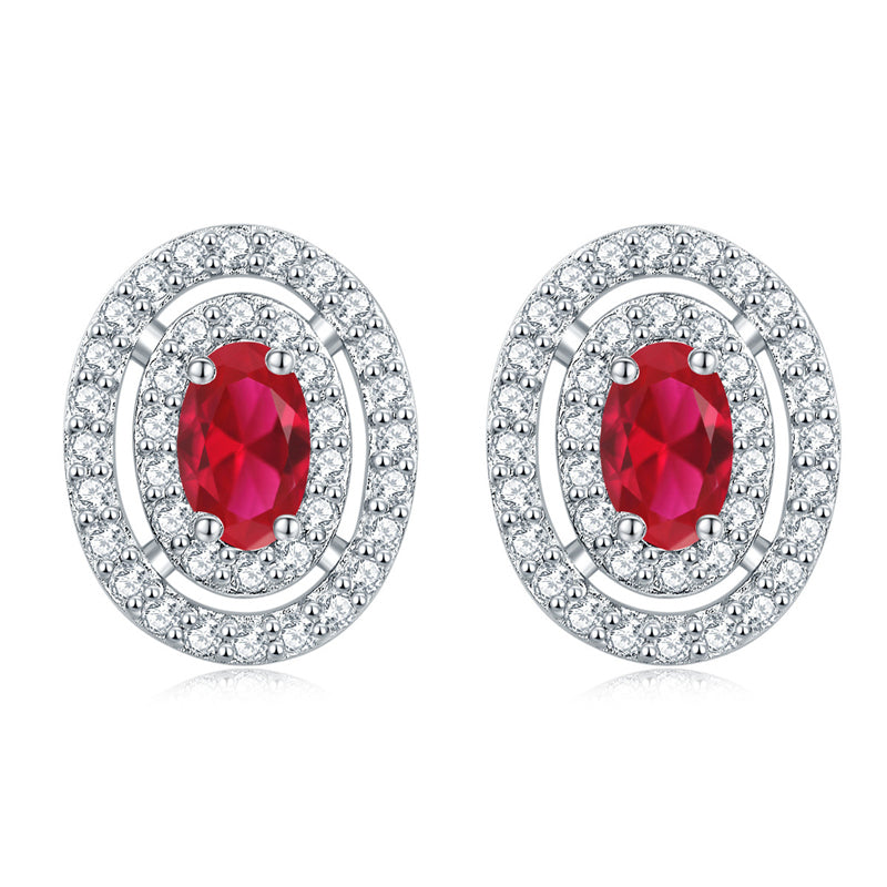 925 Sterling Silver Oval Full-Pavé Zircon Stud Earrings – Elegant Birthstone Jewelry Collection