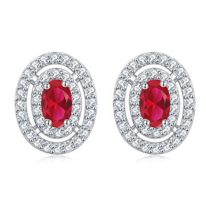 925 Sterling Silver Oval Full-Pavé Zircon Stud Earrings – Elegant Birthstone Jewelry Collection