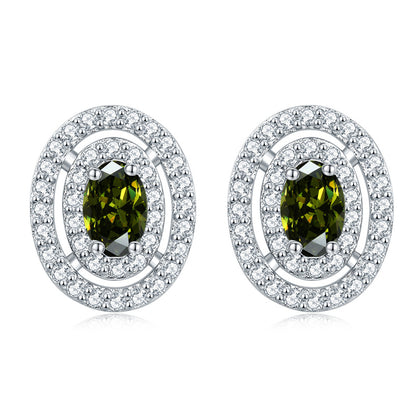 925 Sterling Silver Oval Full-Pavé Zircon Stud Earrings – Elegant Birthstone Jewelry Collection