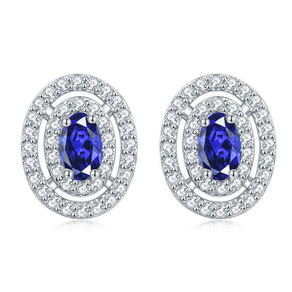 925 Sterling Silver Oval Full-Pavé Zircon Stud Earrings – Elegant Birthstone Jewelry Collection