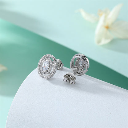 925 Sterling Silver Oval Full-Pavé Zircon Stud Earrings – Elegant Birthstone Jewelry Collection