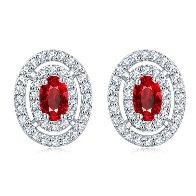 925 Sterling Silver Oval Full-Pavé Zircon Stud Earrings – Elegant Birthstone Jewelry Collection
