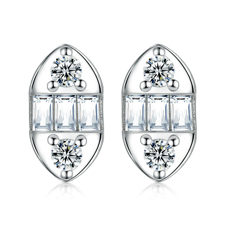 925 Sterling Silver Oval Geometric Stud Earrings – Minimalist Zircon Design for Women
