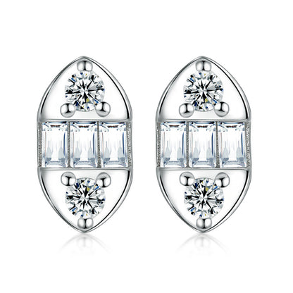 925 Sterling Silver Oval Geometric Stud Earrings – Minimalist Zircon Design for Women