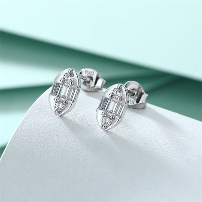 925 Sterling Silver Oval Geometric Stud Earrings – Minimalist Zircon Design for Women